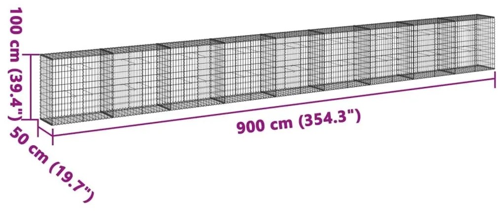 Συρματοκιβώτιο με Κάλυμμα 900x50x100εκ. από Γαλβανισμένο Χάλυβα - Ασήμι