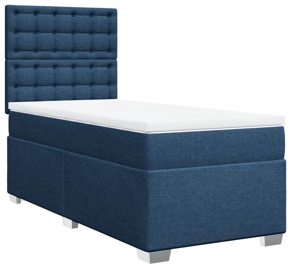 vidaXL Κρεβάτι Boxspring με Στρώμα Μπλε 90x190 εκ.Υφασμάτινο