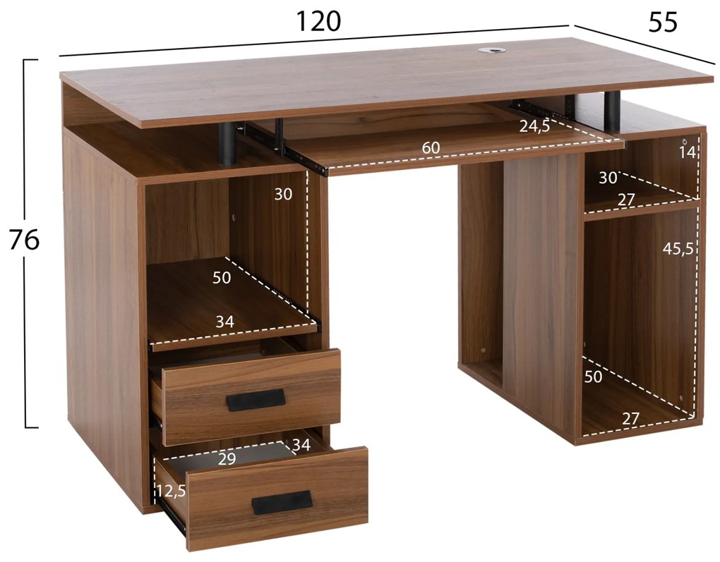 ΓΡΑΦΕΙΟ ΜΕΛΑΜΙΝΗΣ STATUS HM2026.03 WALNUT 120Χ55Χ76 εκ. - 0532874 - HM2026.03