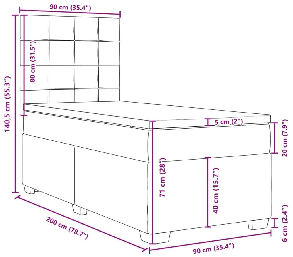 Κρεβάτι Boxspring με Στρώμα Taupe 90x200 εκ. Υφασμάτινο - Μπεζ-Γκρι