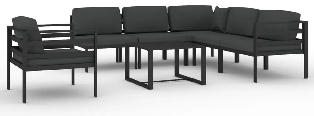 vidaXL Σαλόνι Κήπου 7 Τεμαχίων Ανθρακί Αλουμινίου με Μαξιλάρια