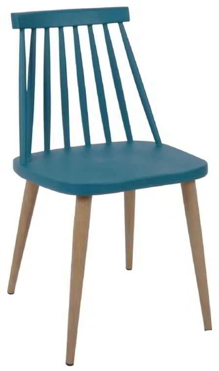 Καρέκλα Lavida Μεταλλική Φυσικό/PP Μπλε 43x48x77cm (Σετ 4 ΤΕΜ)