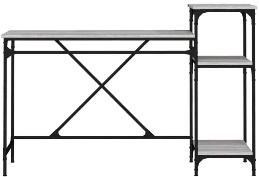 vidaXL Γραφείο με Ράφια Γκρι Sonoma 135x50x90 εκ. Επεξ. Ξύλο/Σίδηρος