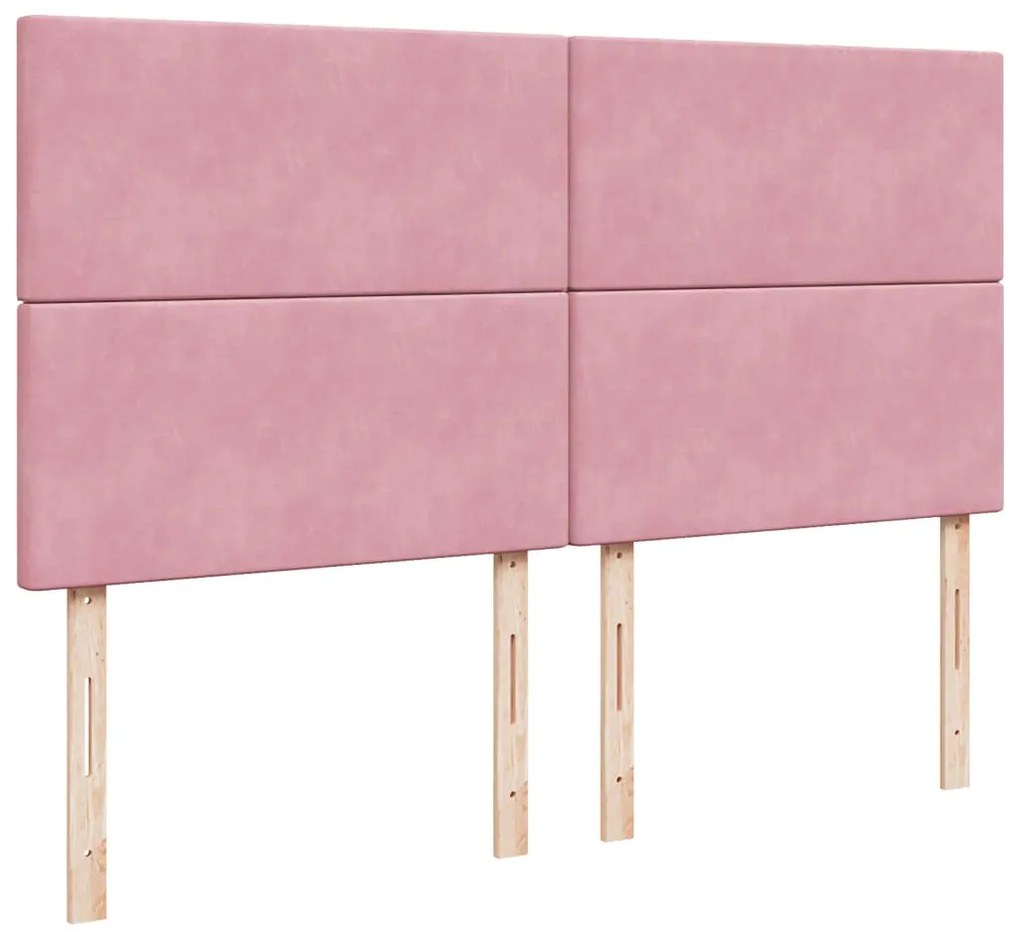 vidaXL Κρεβάτι Boxspring με Στρώμα Ροζ 200x200 εκ. Βελούδινο