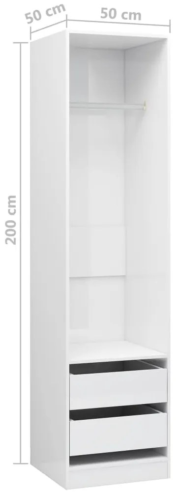 vidaXL Ντουλάπα με Συρτάρια Γυαλιστερό Λευκό 50x50x200 εκ. Επεξ. Ξύλο
