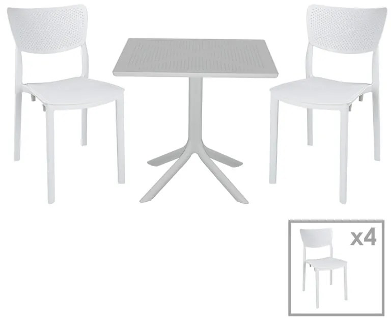 Τραπεζαρία κήπου Groovy-Ignite pakoworld σετ 5τεμ PP λευκό 80x80x74,5εκ.