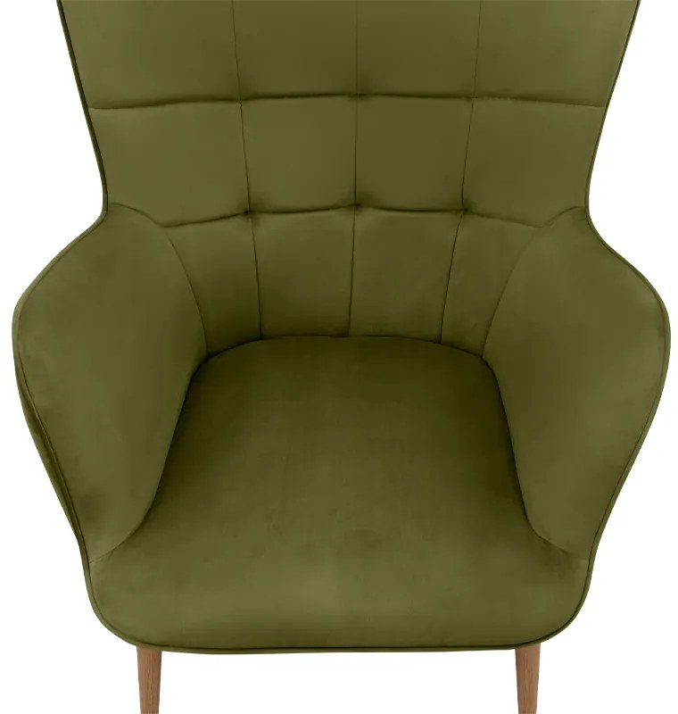 Πολυθρόνα - Μπερζέρα με υποπόδιο Lily Megapap λαδί βελούδο - μεταλλικό πόδι χρώμα φυσικό 70x62x98εκ.