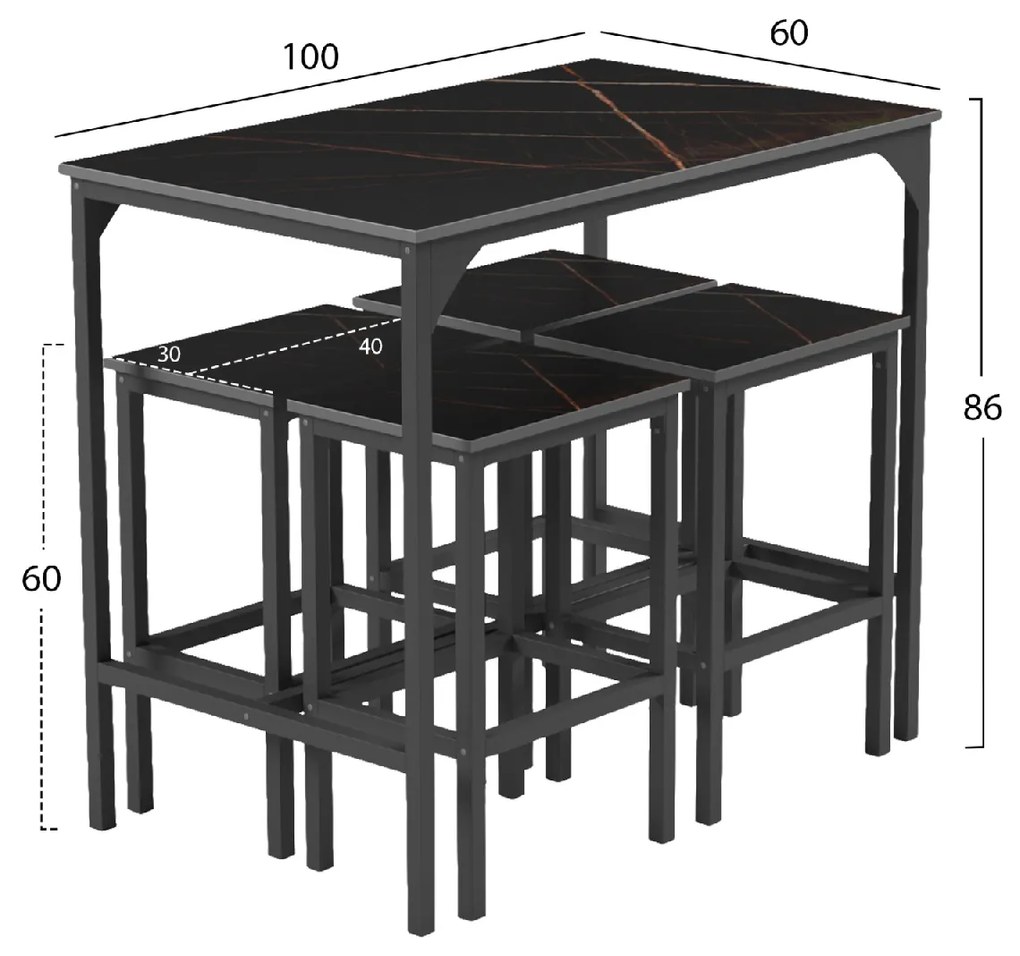 ΣΕΤ ΤΡΑΠΕΖΑΡΙΑ ΜΠΑΡ 5ΤΜΧ BOXY HM9882.13 ΜΑΥΡΟ ΜΕΤΑΛΛΟ-ΜΕΛΑΜΙΝΗ ΜΑΥΡΟ ΜΑΡΜΑΡΟ