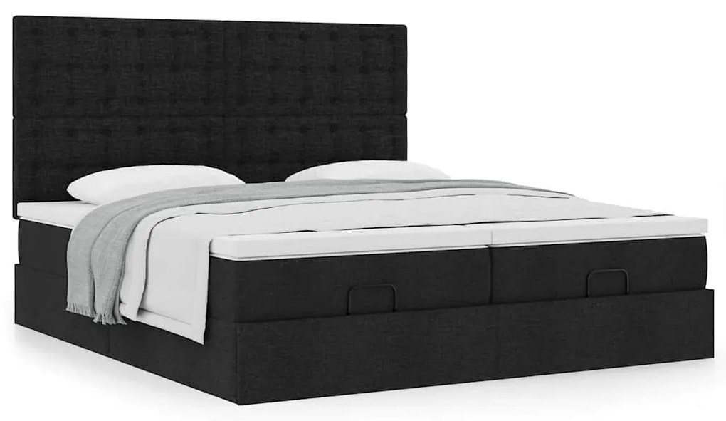 vidaXL Οθωμανικό κρεβάτι με στρώματα Μαύρο 180x200cm Ύφασμα