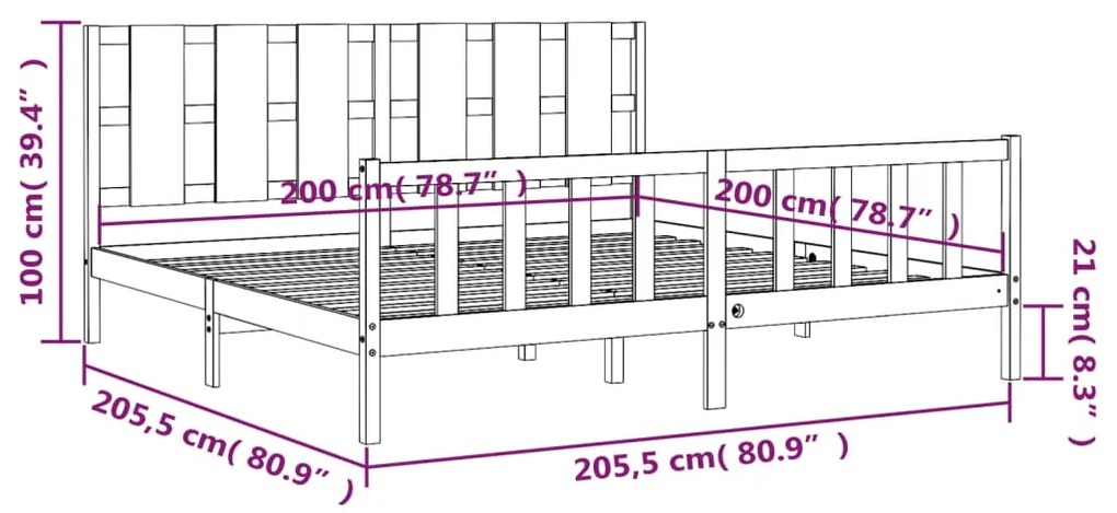 Πλαίσιο Κρεβατιού με Κεφαλάρι Γκρι 200x200 εκ. Μασίφ Ξύλο - Γκρι