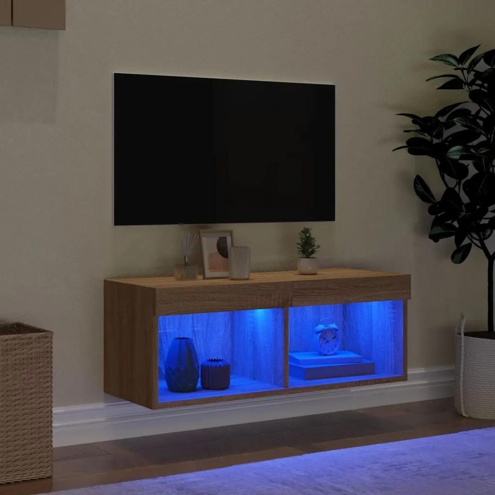 Έπιπλο Τηλεόρασης με LED Sonoma Δρυς 80x30x30 εκ. - Καφέ
