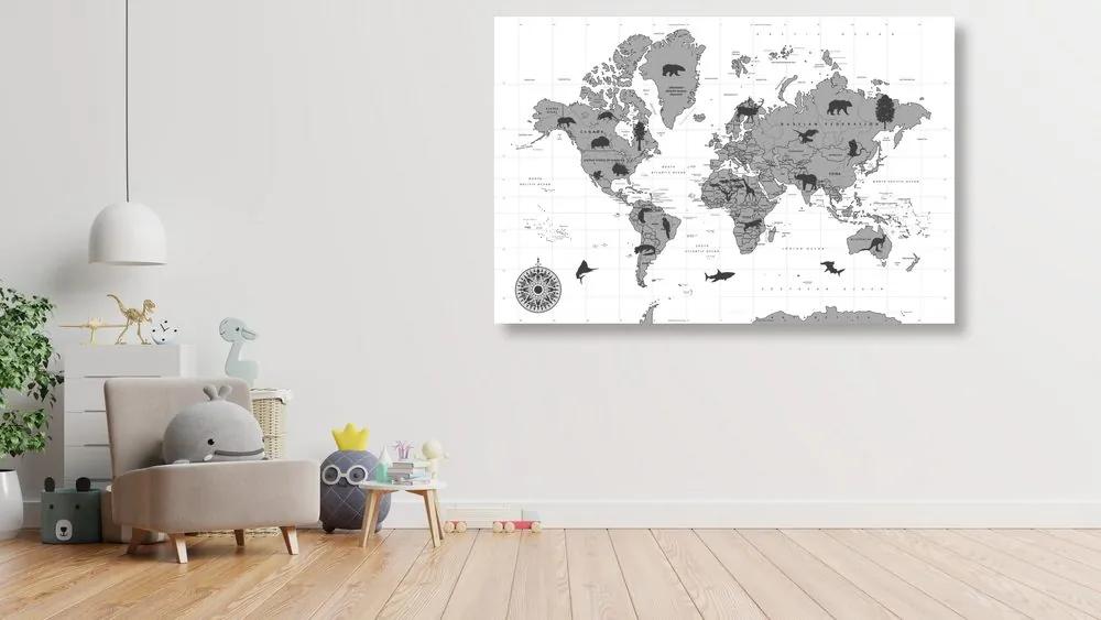 Εικόνα σε χάρτη από φελλό με ζώα σε ασπρόμαυρο σχέδιο - 90x60