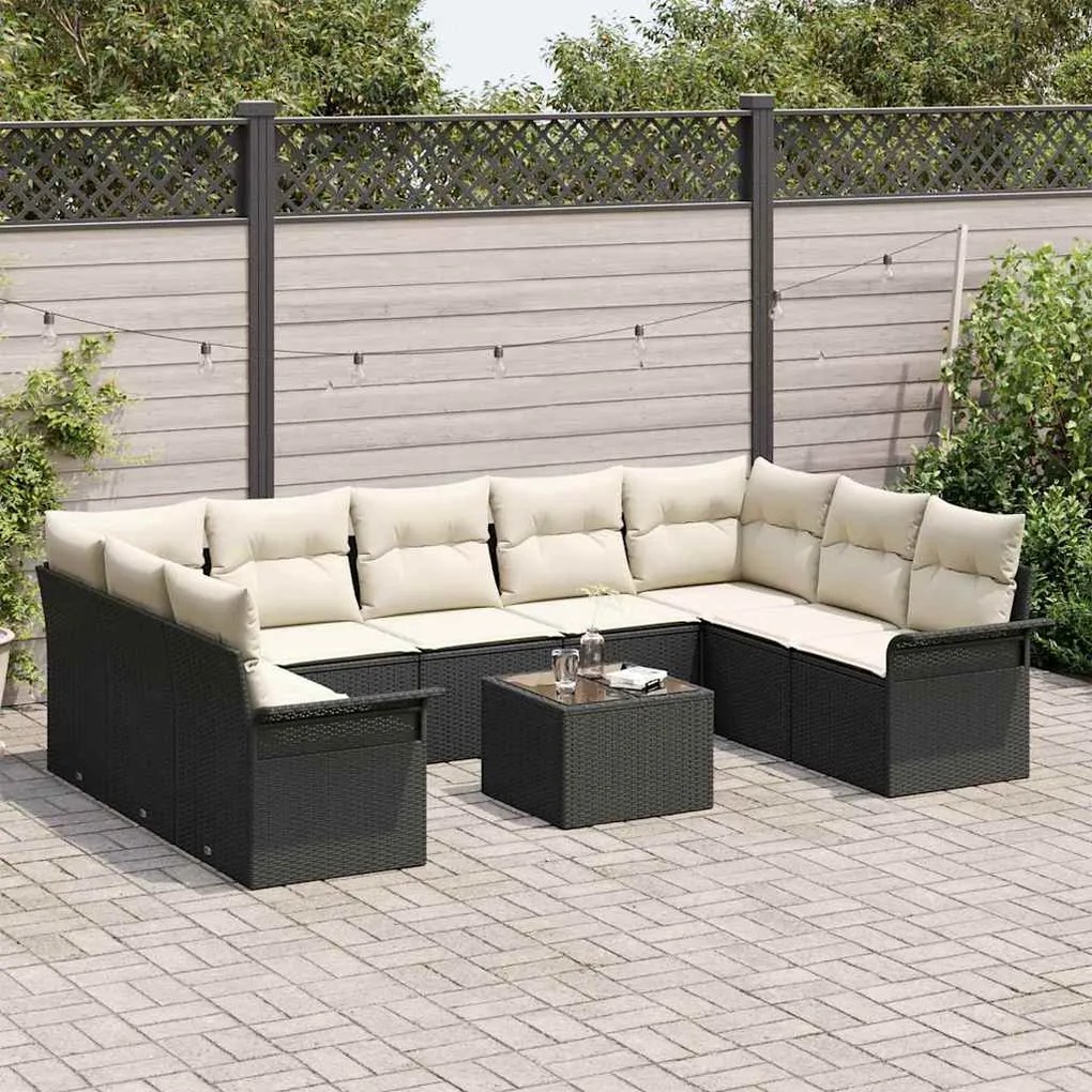 vidaXL Σετ Καναπέ Κήπου με μαξιλάρι 10 pcs Καφέ Πολυ ράταν