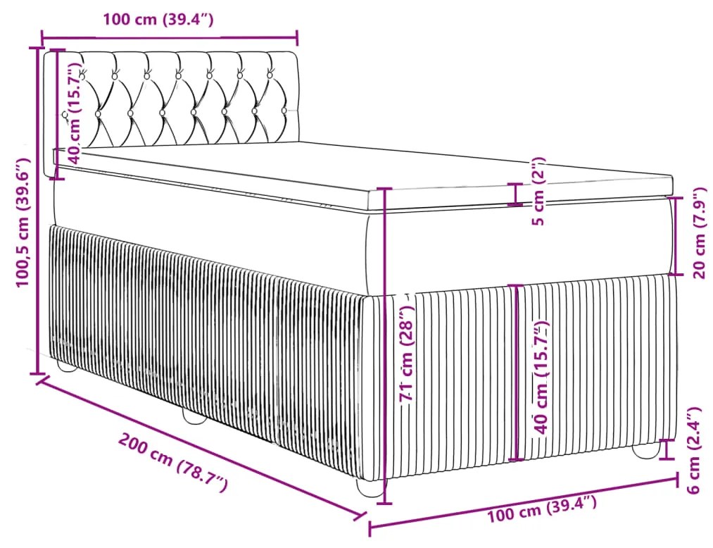 Κρεβάτι Boxspring με Στρώμα Σκούρο Πράσινο 100x200εκ. Βελούδινο - Πράσινο