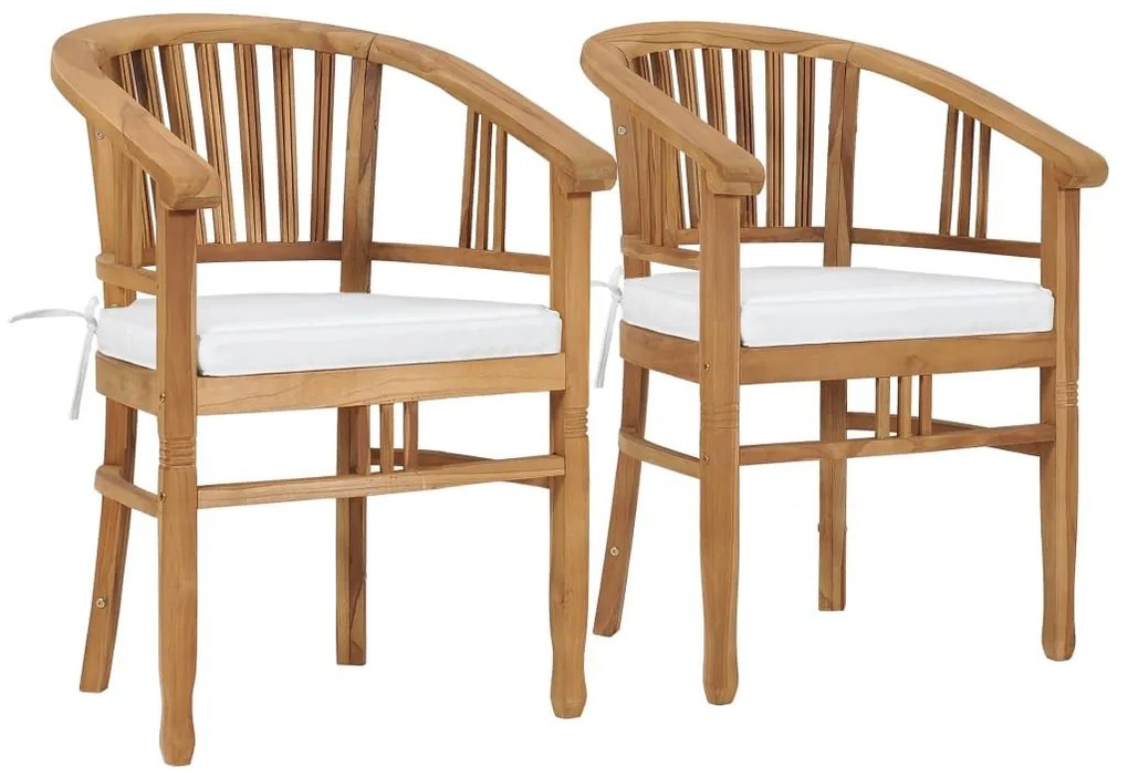 Καρέκλες Κήπου 2 τεμ. από Μασίφ Ξύλο Teak με Μαξιλάρια - Καφέ