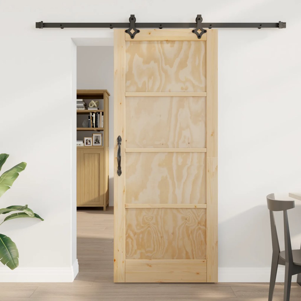 vidaXL Συρόμενη Πόρτα με Σετ Συστήματος 83x202 cm Συμπαγές Ξύλο Πεύκου
