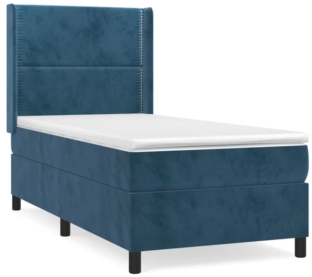 vidaXL Κρεβάτι Boxspring με Στρώμα Σκούρο Μπλε 80 x 200 εκ. Βελούδινο