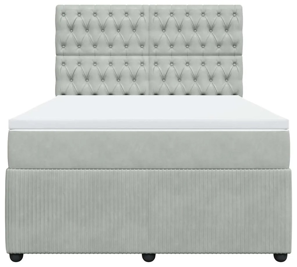 vidaXL Κρεβάτι Boxspring με Στρώμα Ανοιχτό Γκρι 140x190 εκ. Βελούδινο