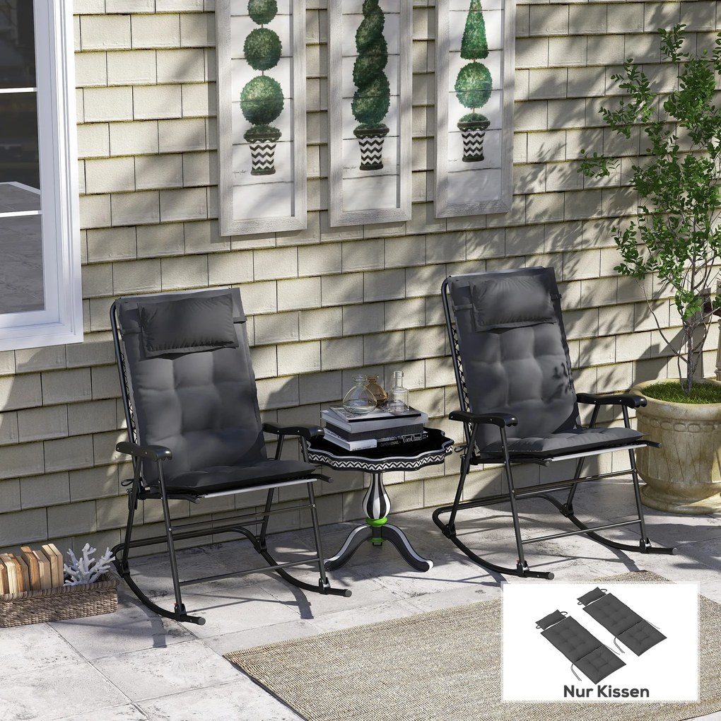 Outsunny Σετ 2 Μαξιλάρια για Ξαπλώστρα Ανθεκτικό στο Νερό Μαξιλάρι Ξαπλώστρας Κήπου 50x116x5 εκ., Σκούρο Γκρι