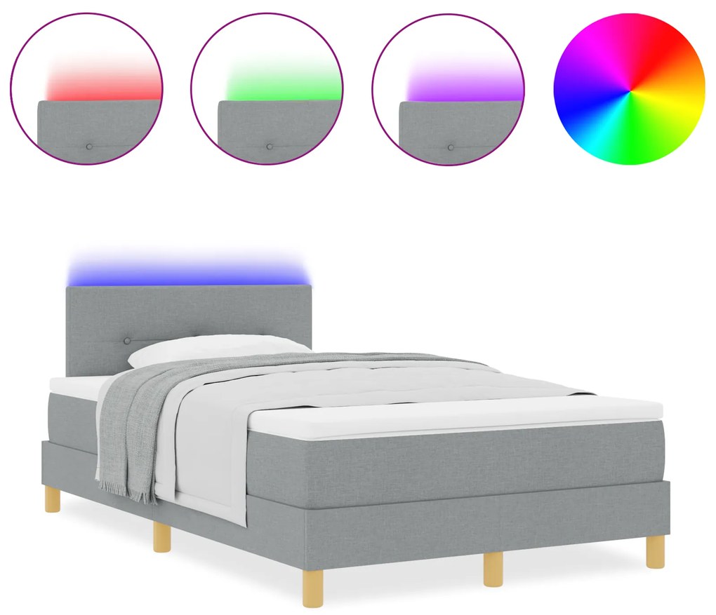 vidaXL Κρεβάτι με Σανίδες και Στρώμα & LED Ανοιχτό Γκρι 120x200 εκ Ύφασμα