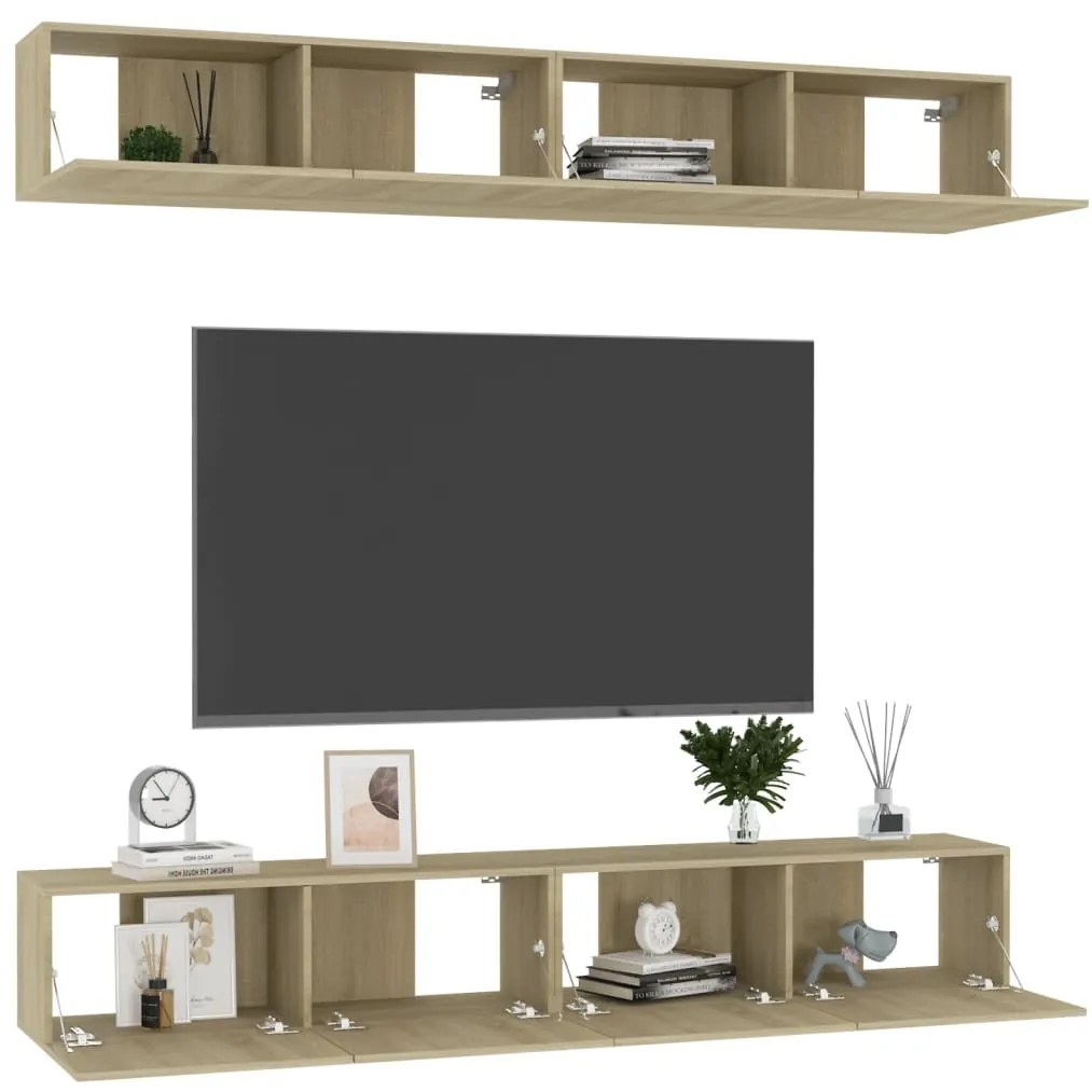 vidaXL Έπιπλα Τηλεόρασης 4 τεμ. Sonoma Δρυς 100x30x30 εκ. Επεξ. Ξύλο