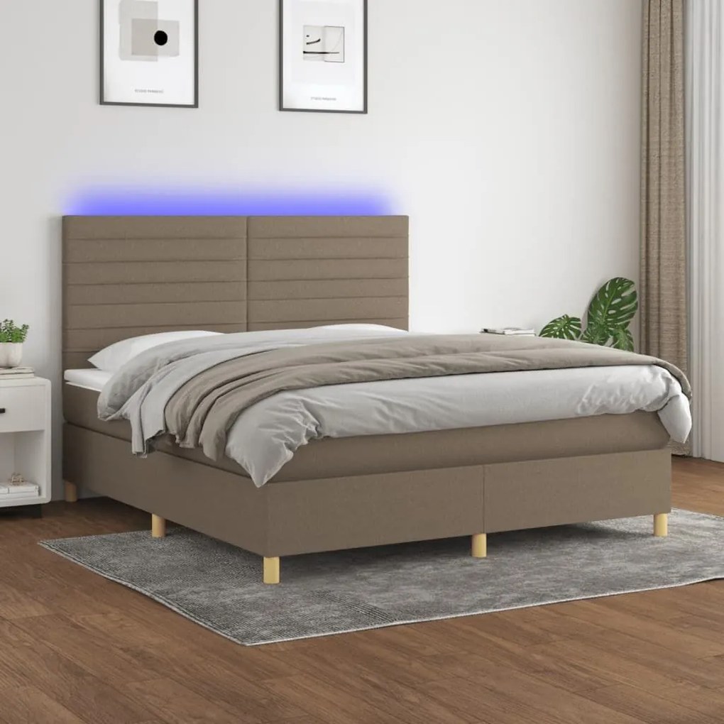 Κρεβάτι Boxspring με Στρώμα &amp; LED Taupe 180x200 εκ. Υφασμάτινο - Μπεζ-Γκρι