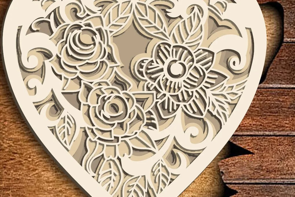 Intra απο ξύλο plywood 3mm-4mm πάχος 3d Floral Heart Layered Design Cricut Δίασταση 15x15 cm INTRAFABR-72315677