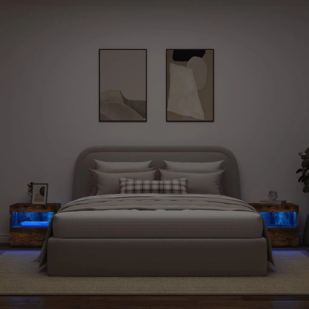vidaXL Κομοδίνα με Φώτα LED 2 τεμ. Καπνιστή Δρυς 50x40x45 εκ.