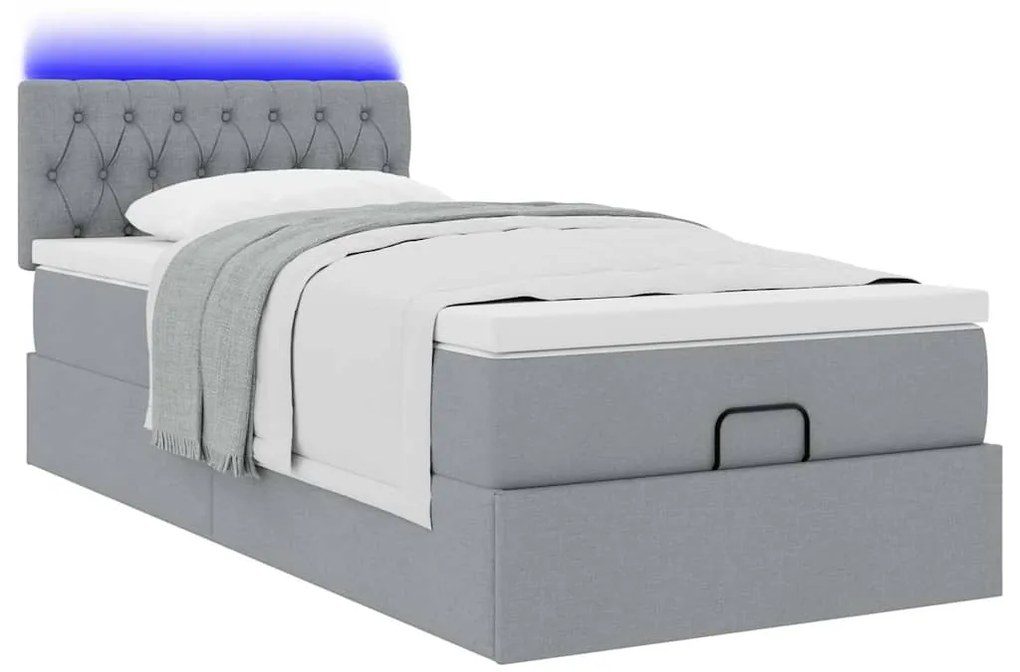 Οθωμανικό κρεβάτι με στρώμα &amp; LEDs Ανοιχτό γκρι 80x200cm ύφασμα 3312346