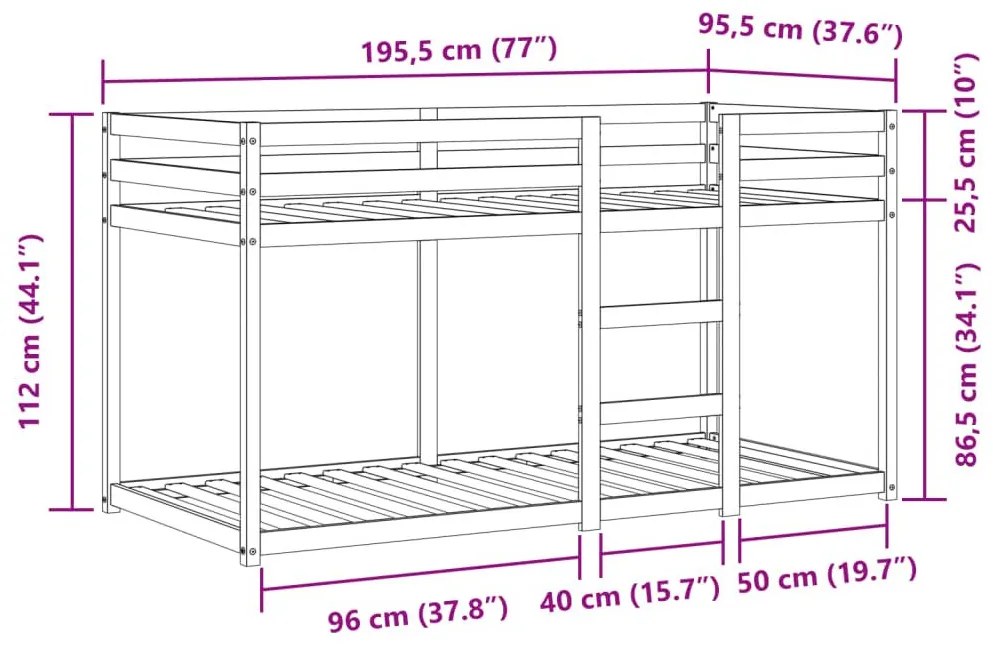 Κουκέτα με Κουρτίνες Λευκό/Μαύρο 90x190 εκ. Μασίφ Ξύλο Πεύκου - Μαύρο