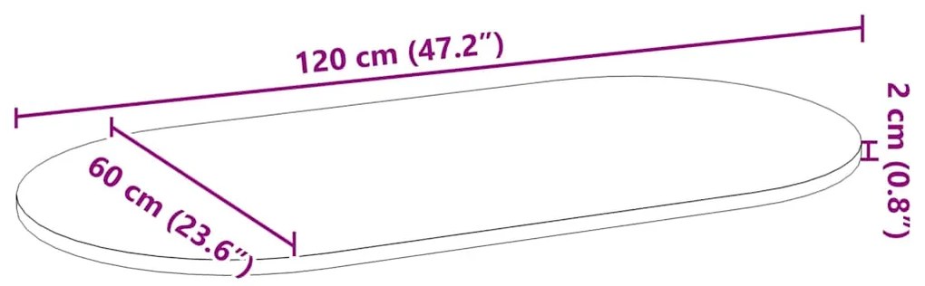 Επιτραπέζια επιφάνεια Ανοιχτό Καφέ 120x60x2 εκ. Ξύλο Δρυός Οβάλ - Γκρι