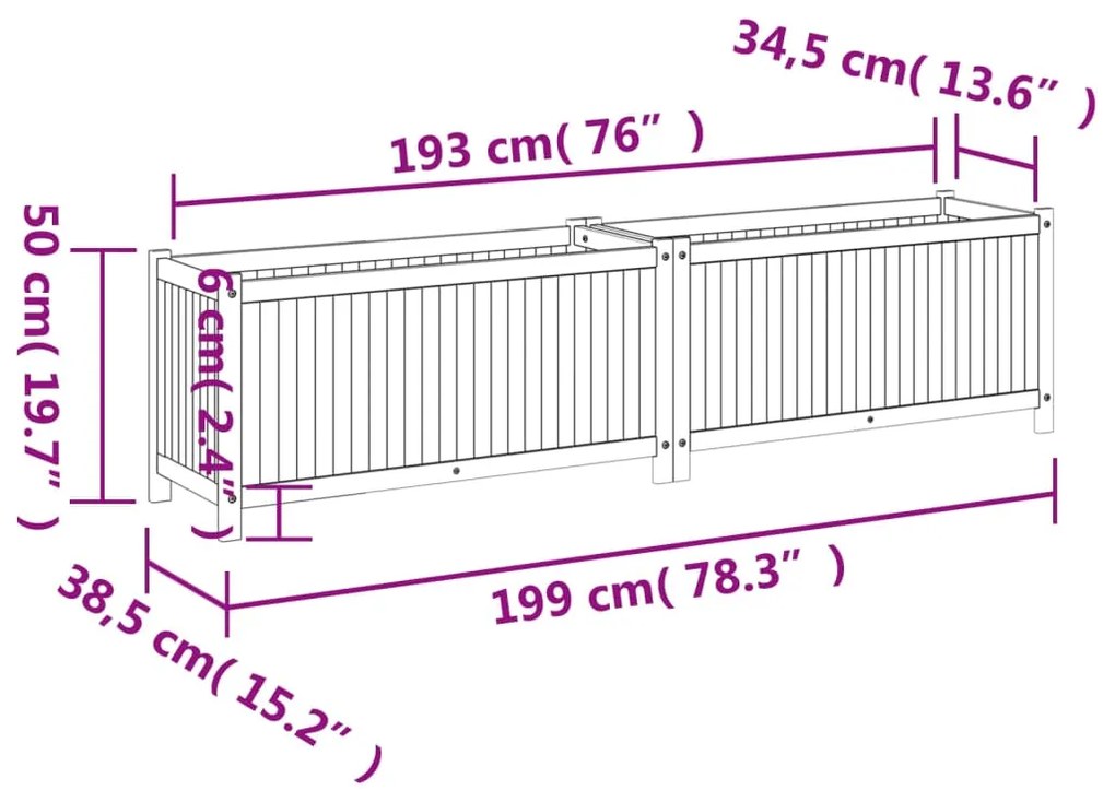 Ζαρντινιέρα Κήπου με Επένδυση 199x38,5x50εκ. Μασίφ Ξύλο Ακακίας - Καφέ