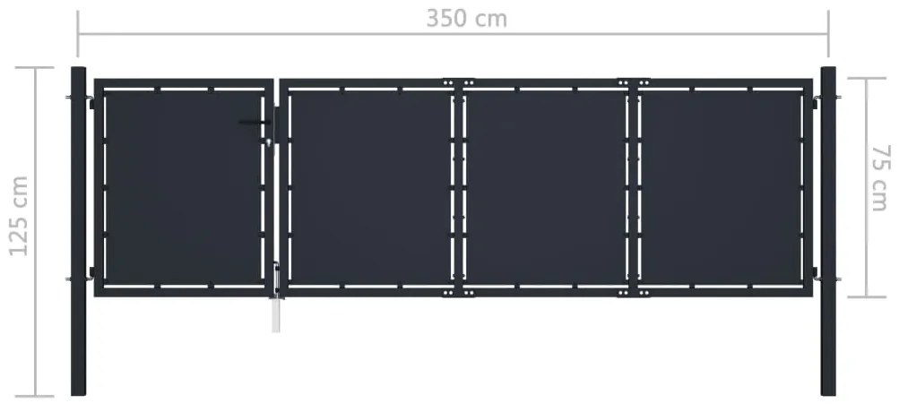 vidaXL Πόρτα Περίφραξης Κήπου Ανθρακί 350 x 75 εκ. Ατσάλινη