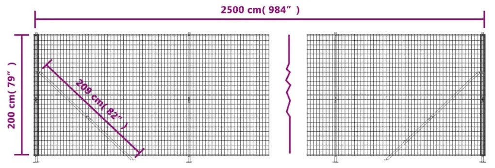 vidaXL Συρματόπλεγμα Περίφραξης Πράσινο 2 x 25 μ. με Βάσεις Φλάντζα