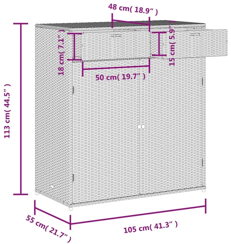 Ντουλάπι Αποθήκευσης Κήπου Μαύρο 105x55x113 εκ. από Συνθ. Ρατάν - Μαύρο