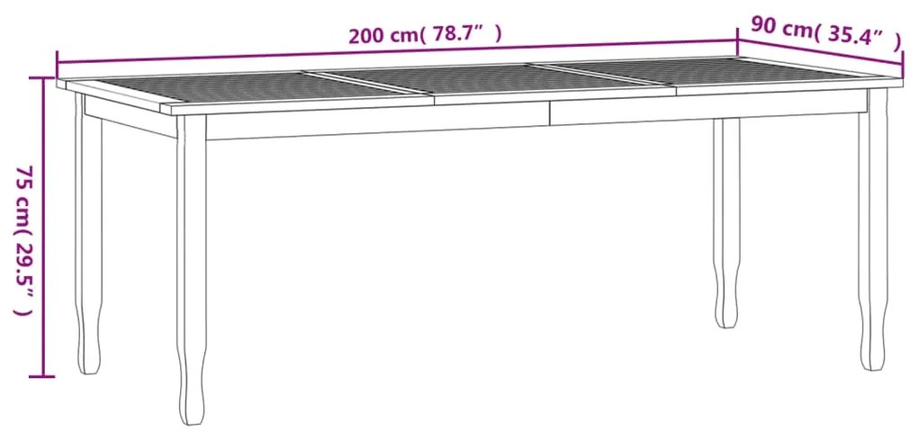 Τραπεζαρία Κήπου 200 x 90 x 75 εκ. από Μασίφ Ξύλο Teak - Καφέ