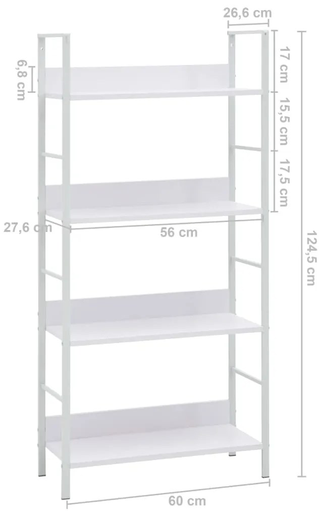 vidaXL Ραφιέρα 4 Επιπέδων Λευκή 60x27,6x124,5 εκ. Επεξεργασμένο Ξύλο