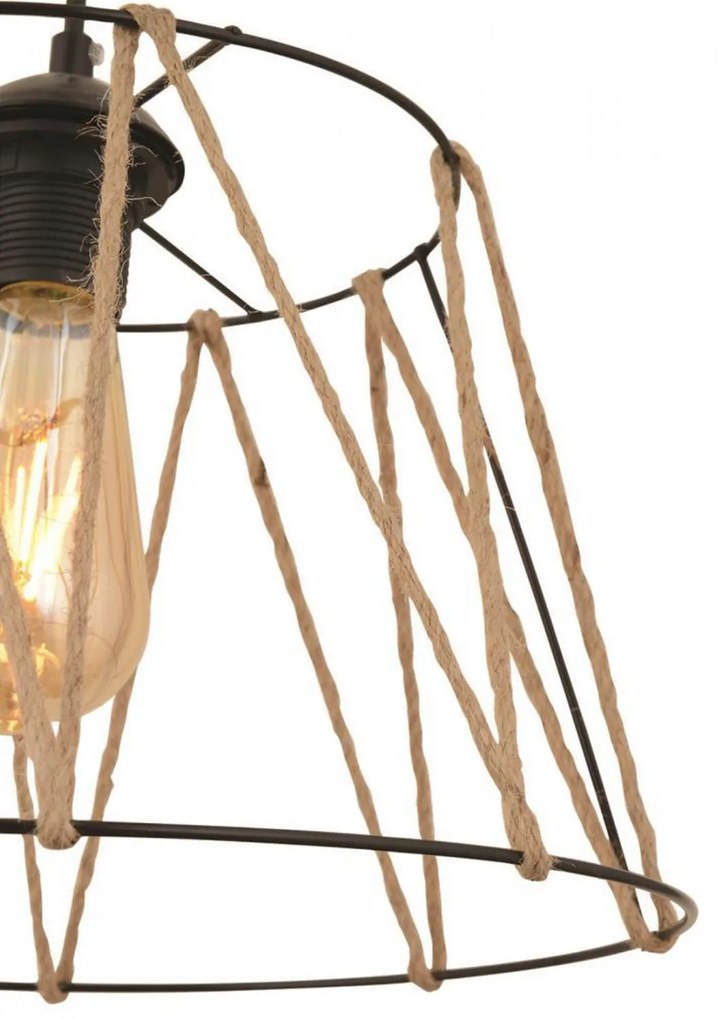 Φωτιστικό οροφής C7566.01 Μεταλλικό Μαύρο με Σχοινί Μπέζ Φ30x81Υ εκ. 30x30x81 εκ.