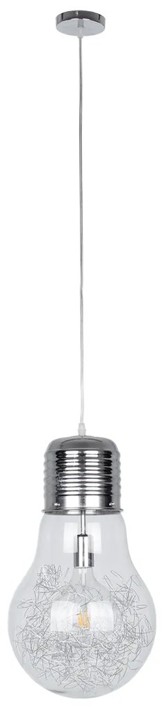 GloboStar LAMP 01677 Μοντέρνο Κρεμαστό Φωτιστικό Οροφής Μονόφωτο 1 x E27 Ασημί Νίκελ Μεταλλικό Διάφανο Γυαλί Φ30 x Υ52cm - 01677