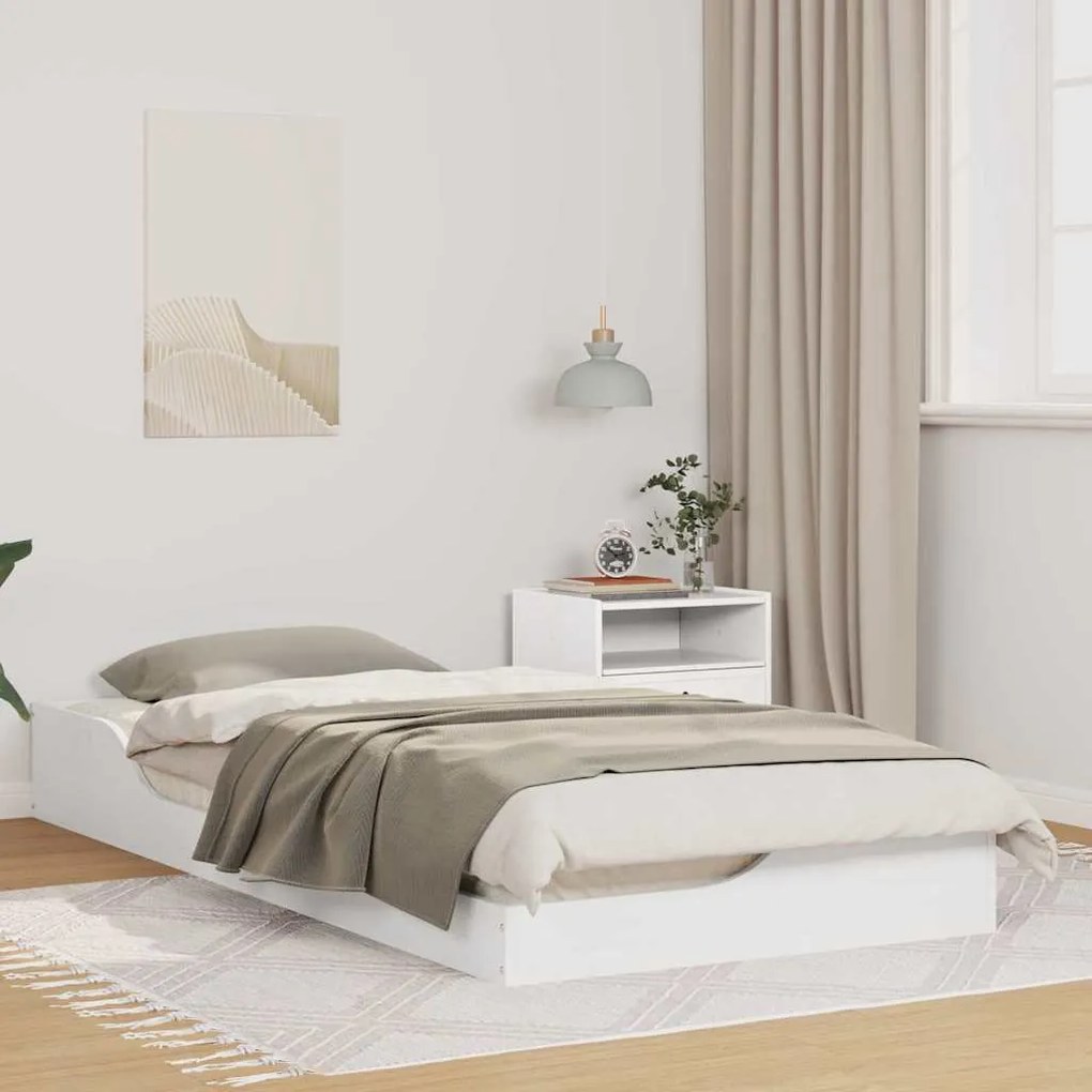 vidaXL Κρεβάτι δαπέδου Λευκό 90 x 200 cm Μασίφ ξύλο πεύκου