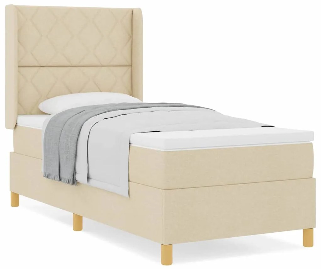 vidaXL Κρεβάτι με ελατήριο με στρώμα Κρεμ 90 x 200 cm ύφασμα