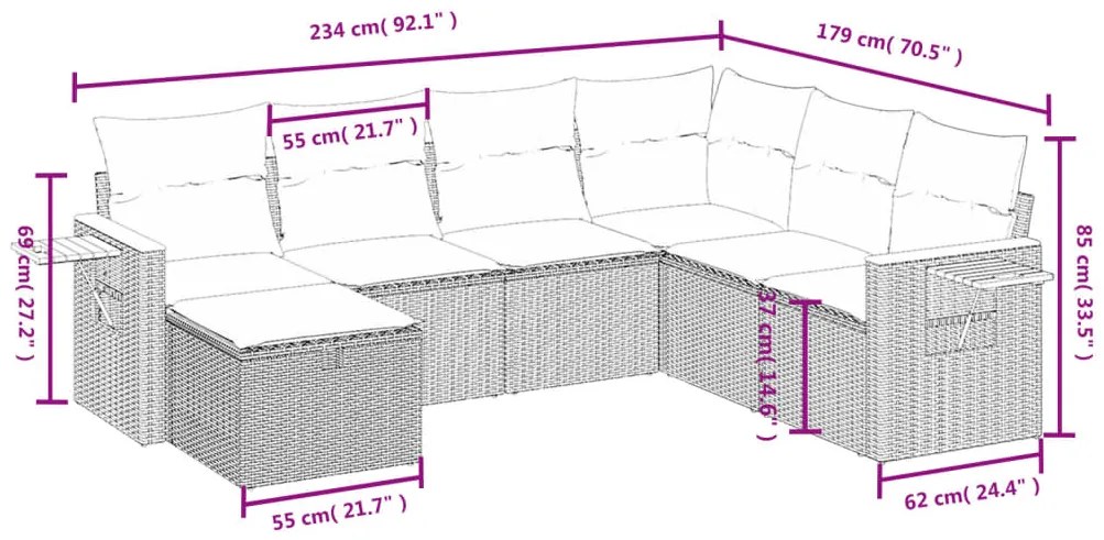 vidaXL Σαλόνι Κήπου Σετ 7 τεμ. Μπεζ Συνθετικό Ρατάν με Μαξιλάρια