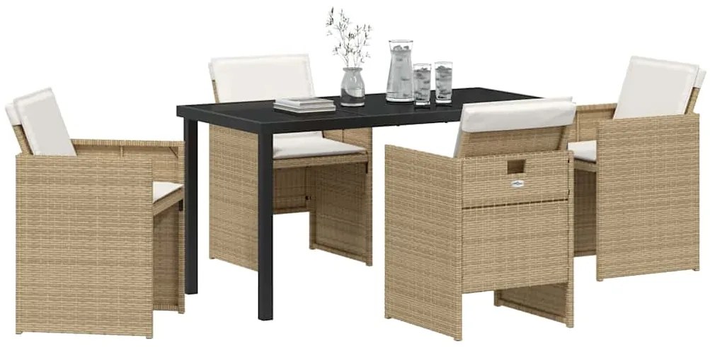 vidaXL Σέτ φαγητού για κήπο με μαξιλάρι 5 pcs Μπεζ συνθετικό ρατάν