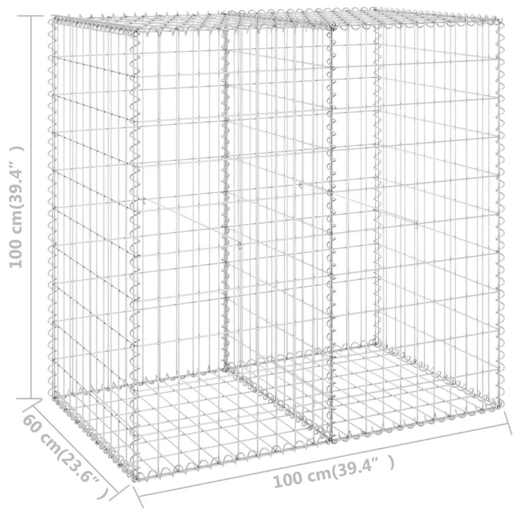 Συρματοκιβώτιο Τοίχος 100x60x100 εκ. Γαλβαν.Χάλυβας + Καλύμματα - Ασήμι