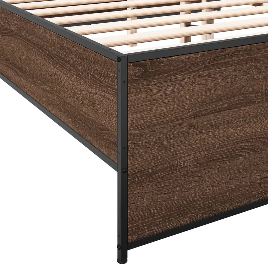 vidaXL Πλαίσιο Κρεβατιού Καφέ Δρυς 160x200 εκ. Επεξ. Ξύλο &amp; Μέταλλο