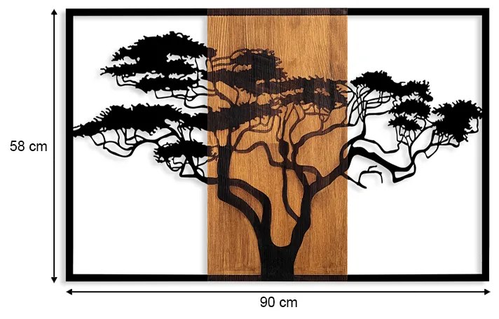 Διακοσμητικό τοίχου Acacia Tree Megapap ξύλινο - μεταλλικό χρώμα καρυδί - μαύρο 90x3x58εκ.