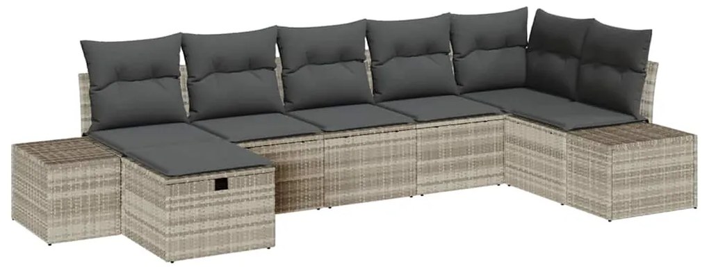 vidaXL Σετ Καναπέ Κήπου με μαξιλάρι 7 pcs Ανοιχτό γκρι Πολυ ράταν