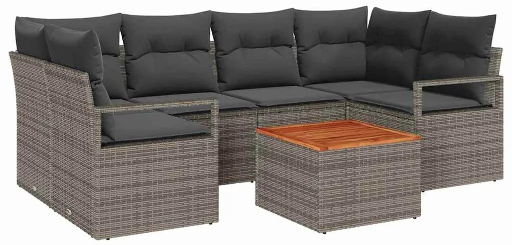 vidaXL Σετ Καναπέ Κήπου με μαξιλάρι 7 pcs Γκρι Πολυ ράταν