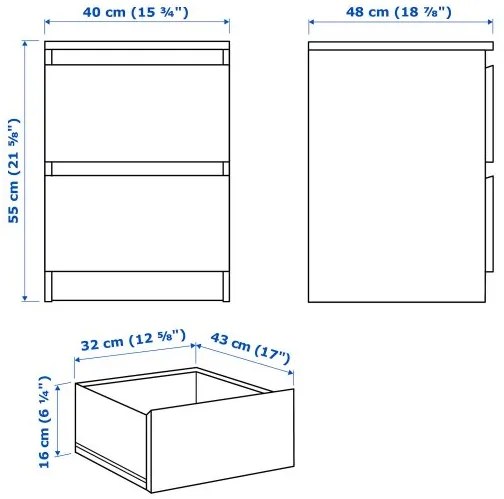 MALM συρταριέρα με 2 συρτάρια/γυαλιστερό, 40x55 cm 503.365.52