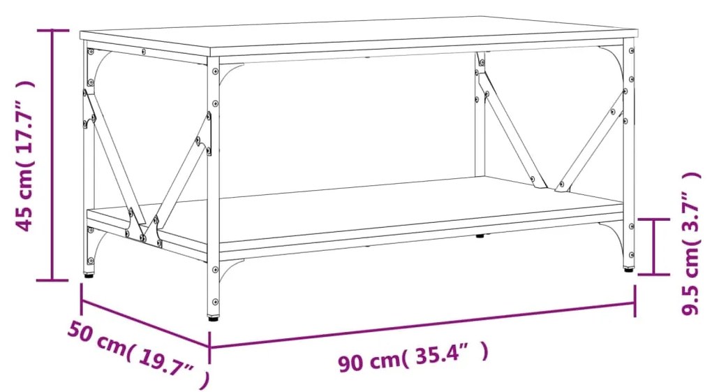 Τραπεζάκι Σαλονιού Καφέ Δρυς 90x50x45 εκ. Επεξεργασμένο Ξύλο - Καφέ